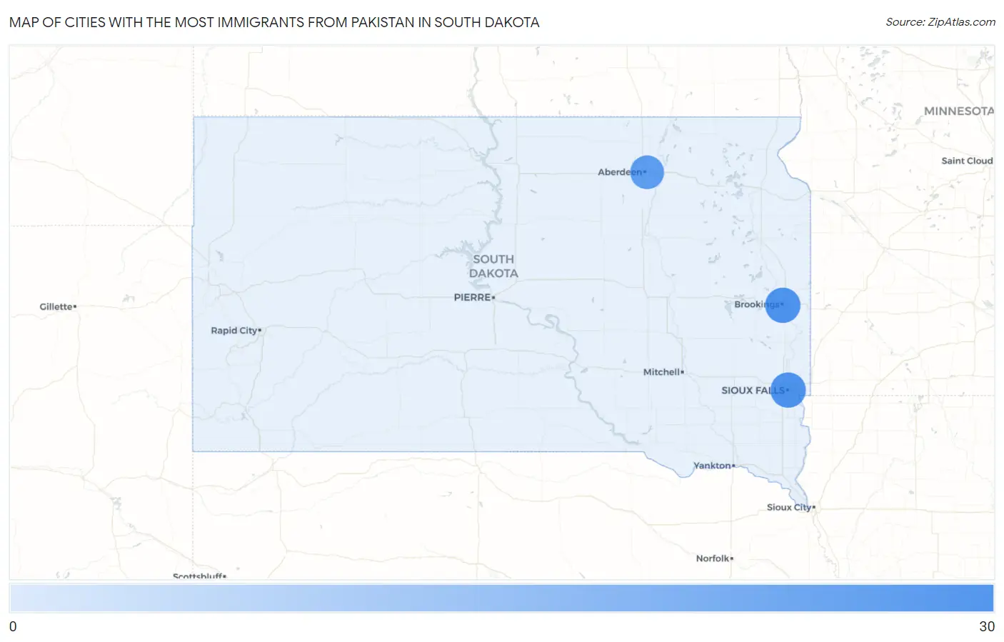 Cities with the Most Immigrants from Pakistan in South Dakota Map