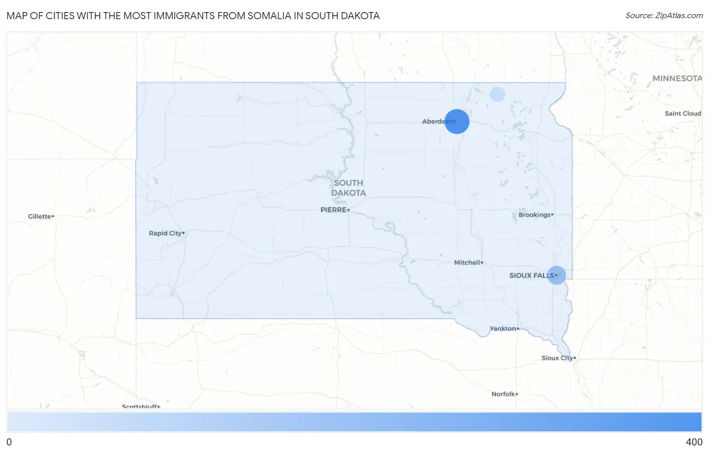 Cities with the Most Immigrants from Somalia in South Dakota Map