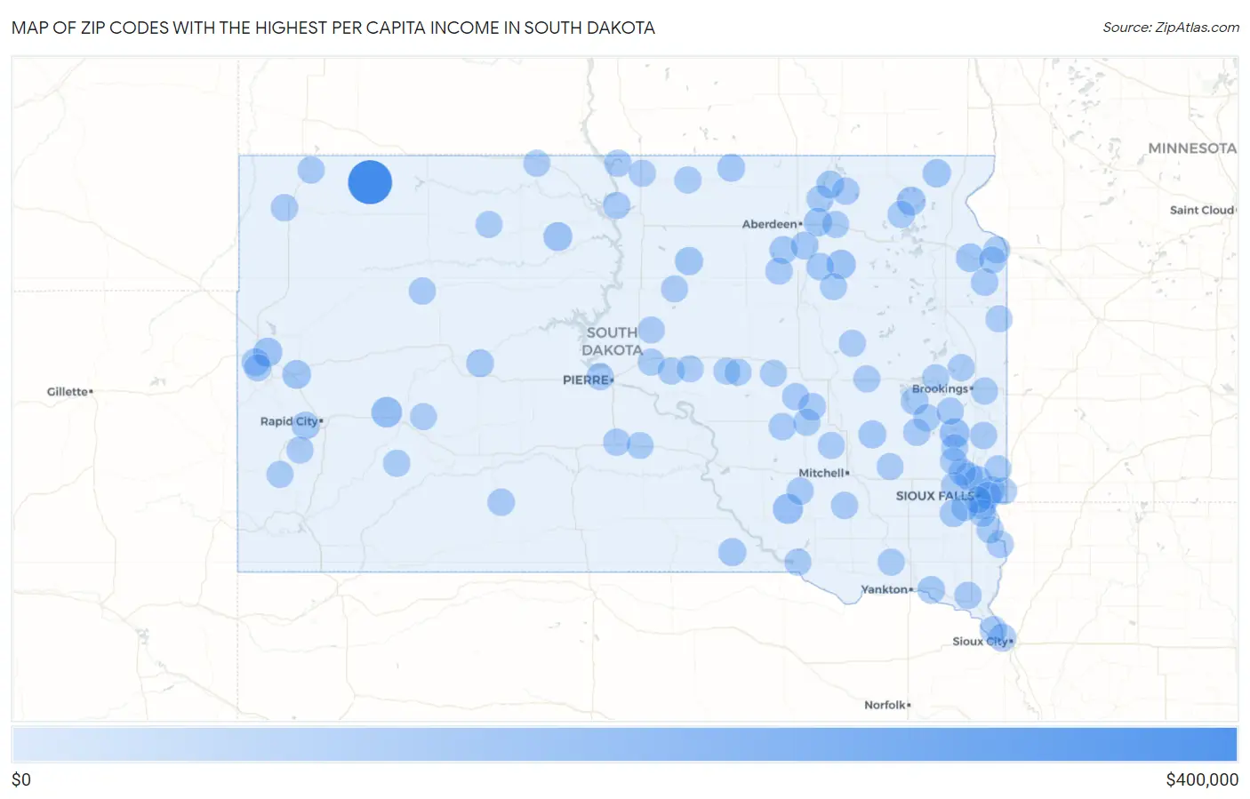 Zip Codes with the Highest Per Capita Income in South Dakota Map