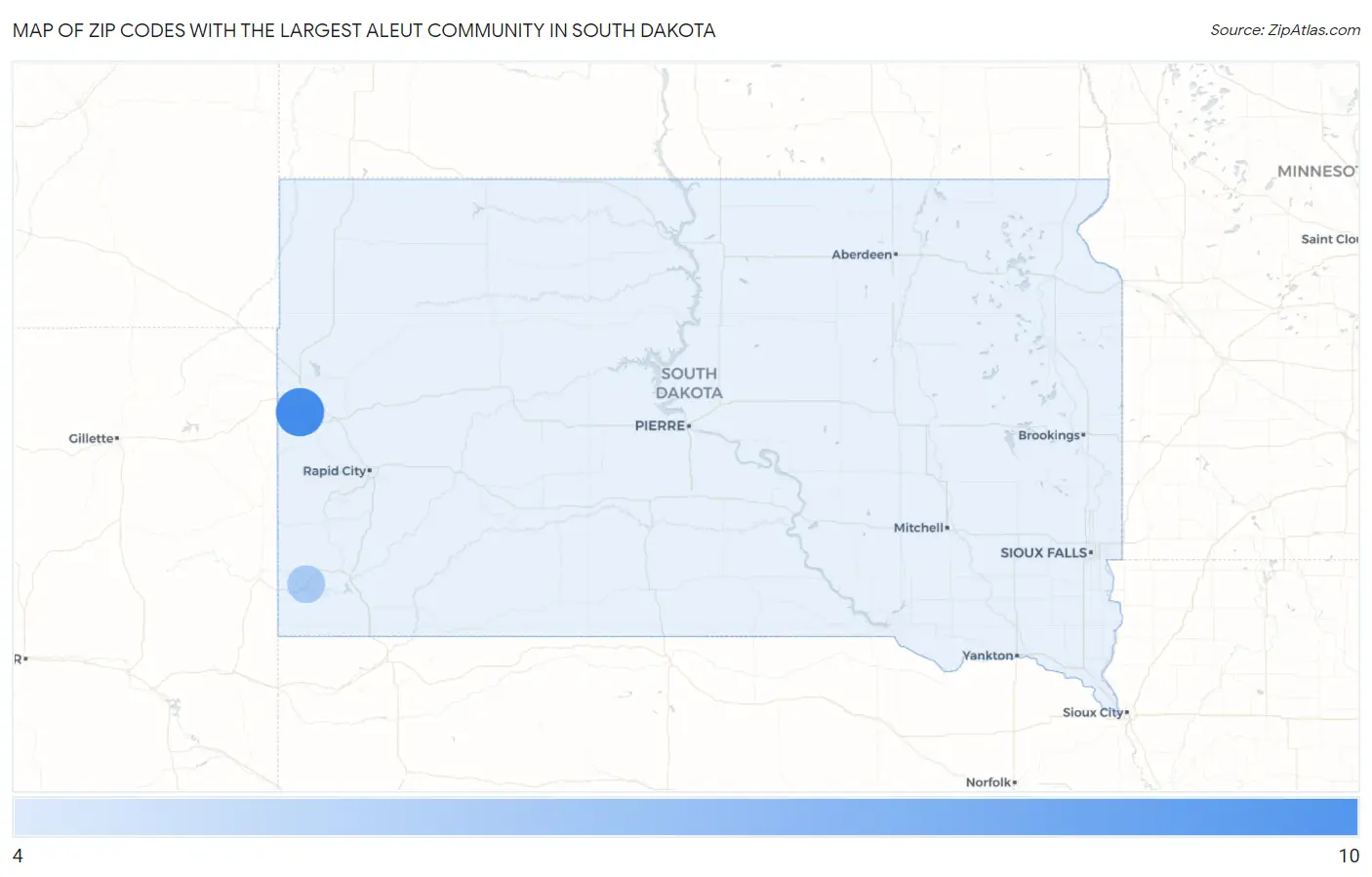 Zip Codes with the Largest Aleut Community in South Dakota Map