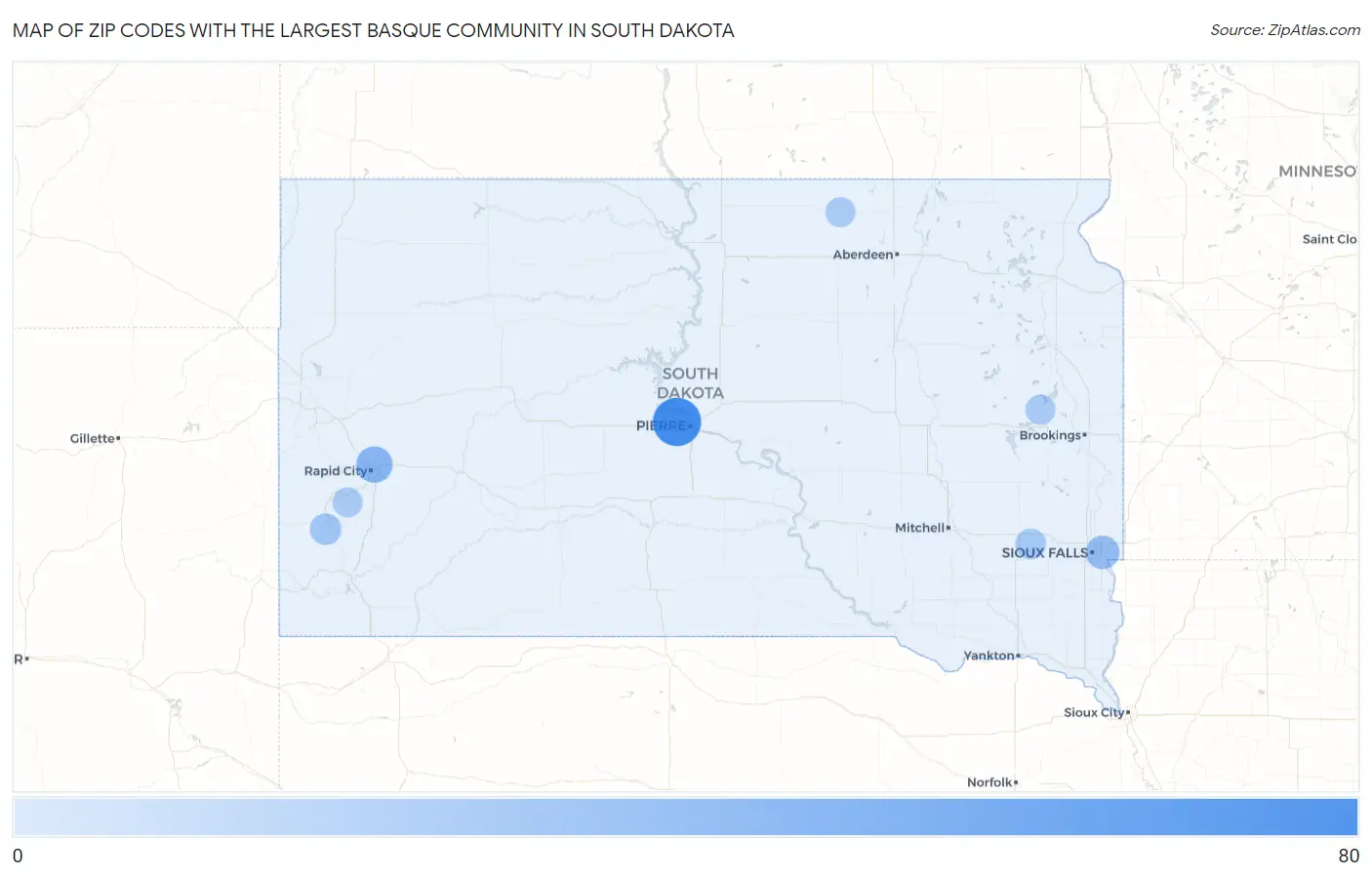 Zip Codes with the Largest Basque Community in South Dakota Map