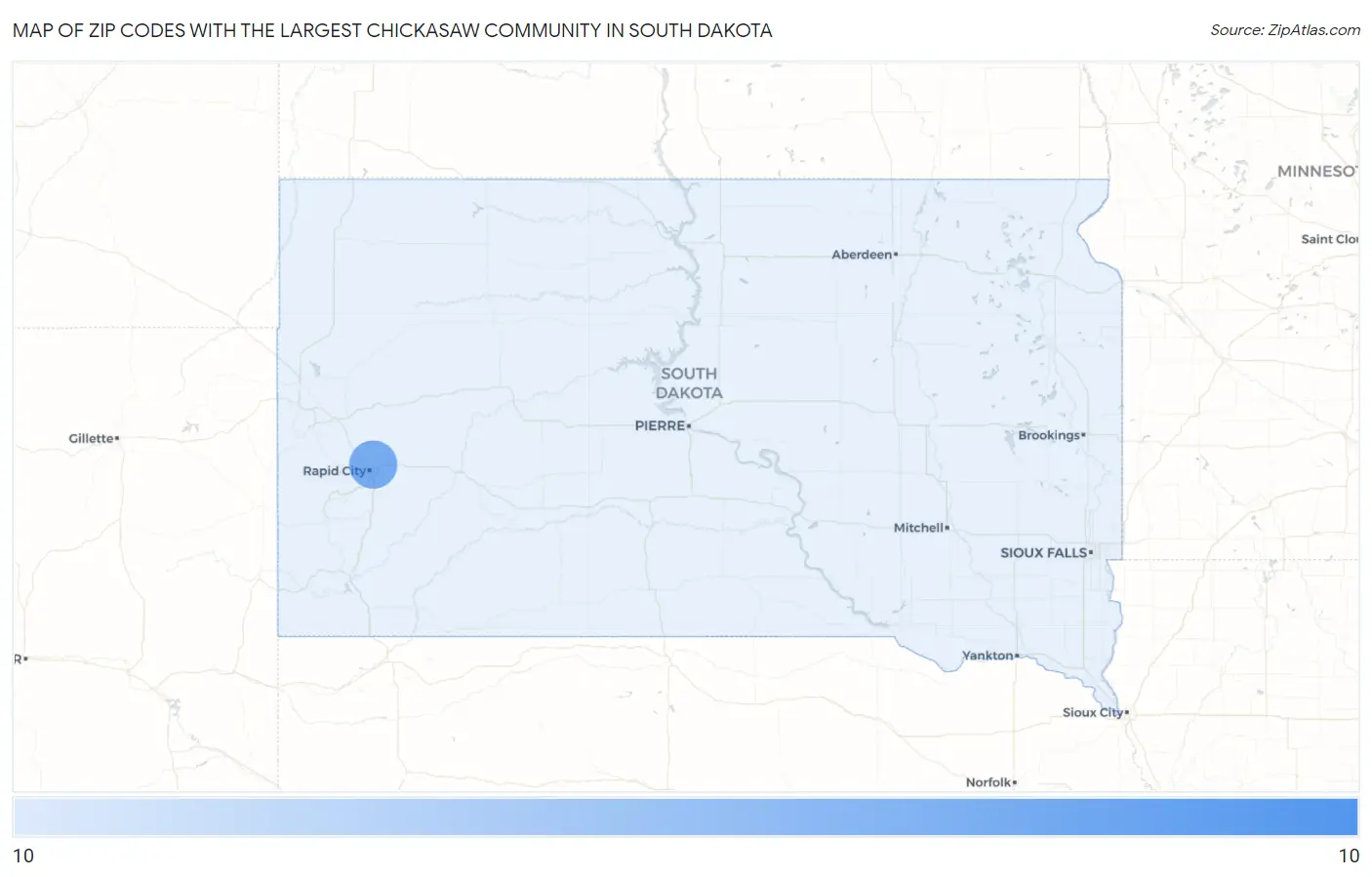 Zip Codes with the Largest Chickasaw Community in South Dakota Map
