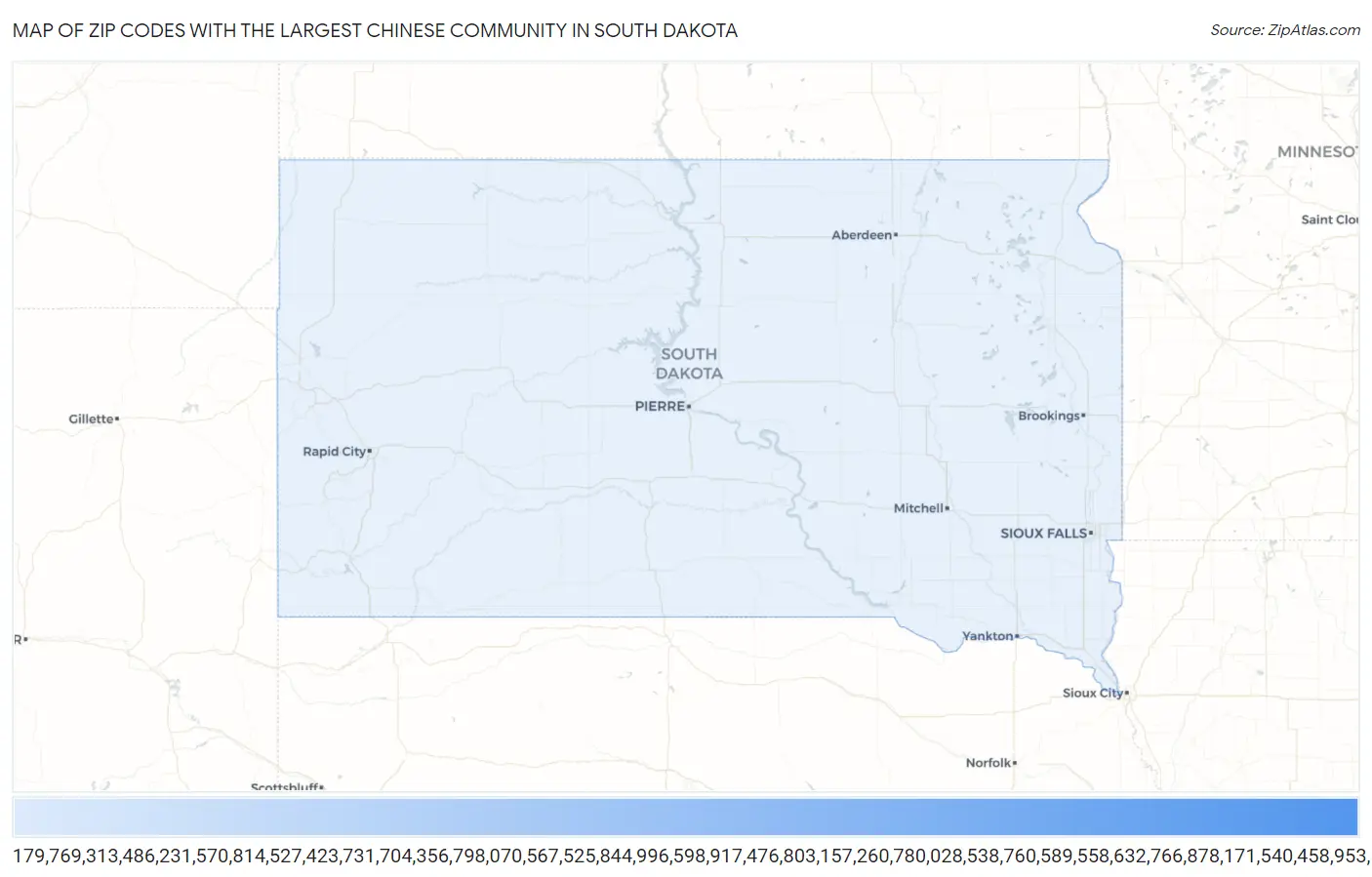 Zip Codes with the Largest Chinese Community in South Dakota Map