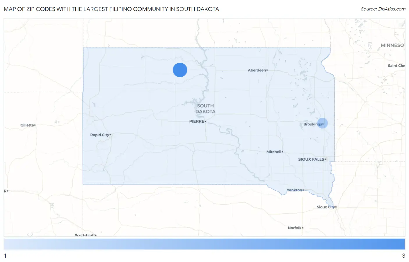 Zip Codes with the Largest Filipino Community in South Dakota Map