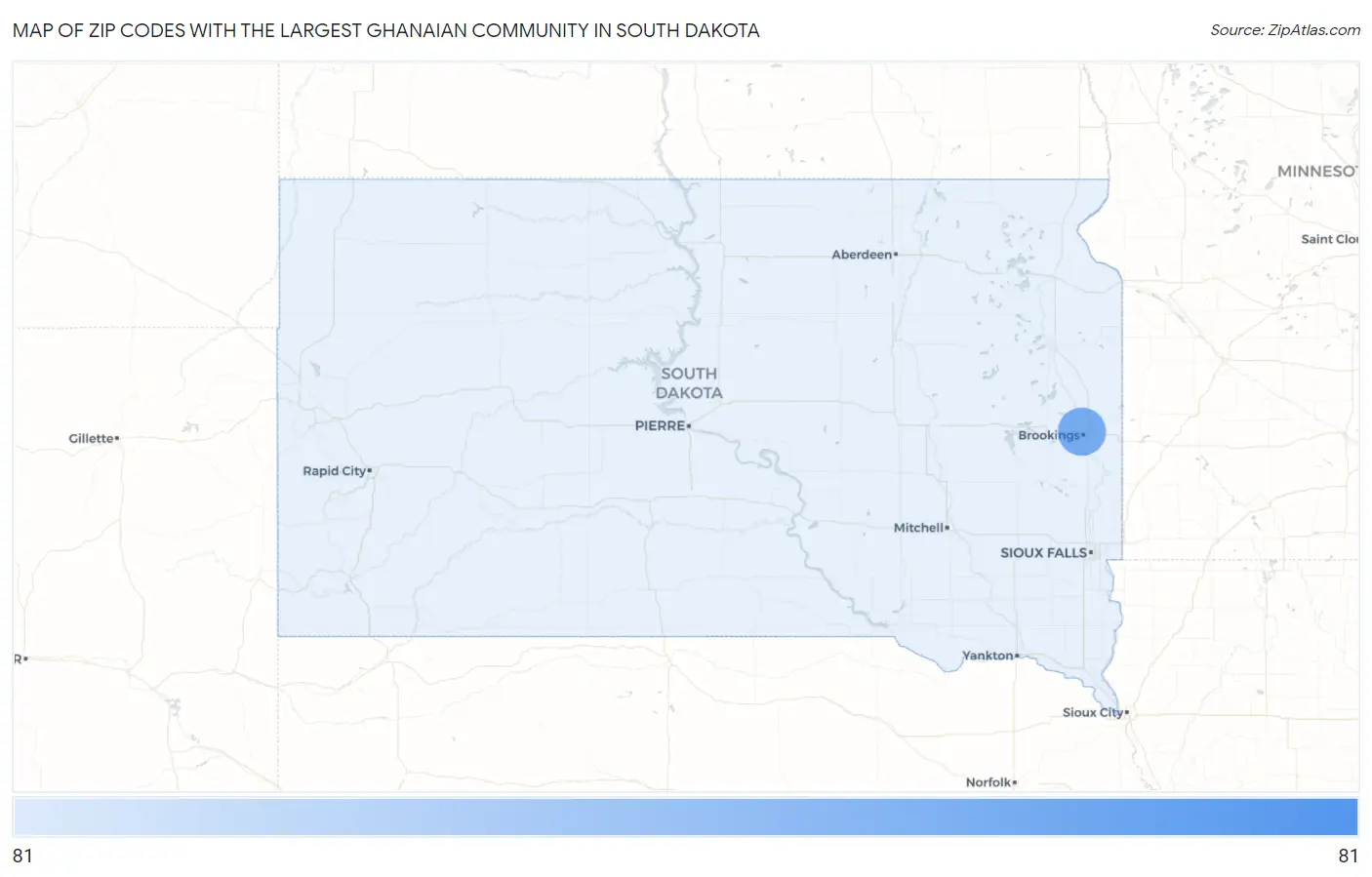 Zip Codes with the Largest Ghanaian Community in South Dakota Map