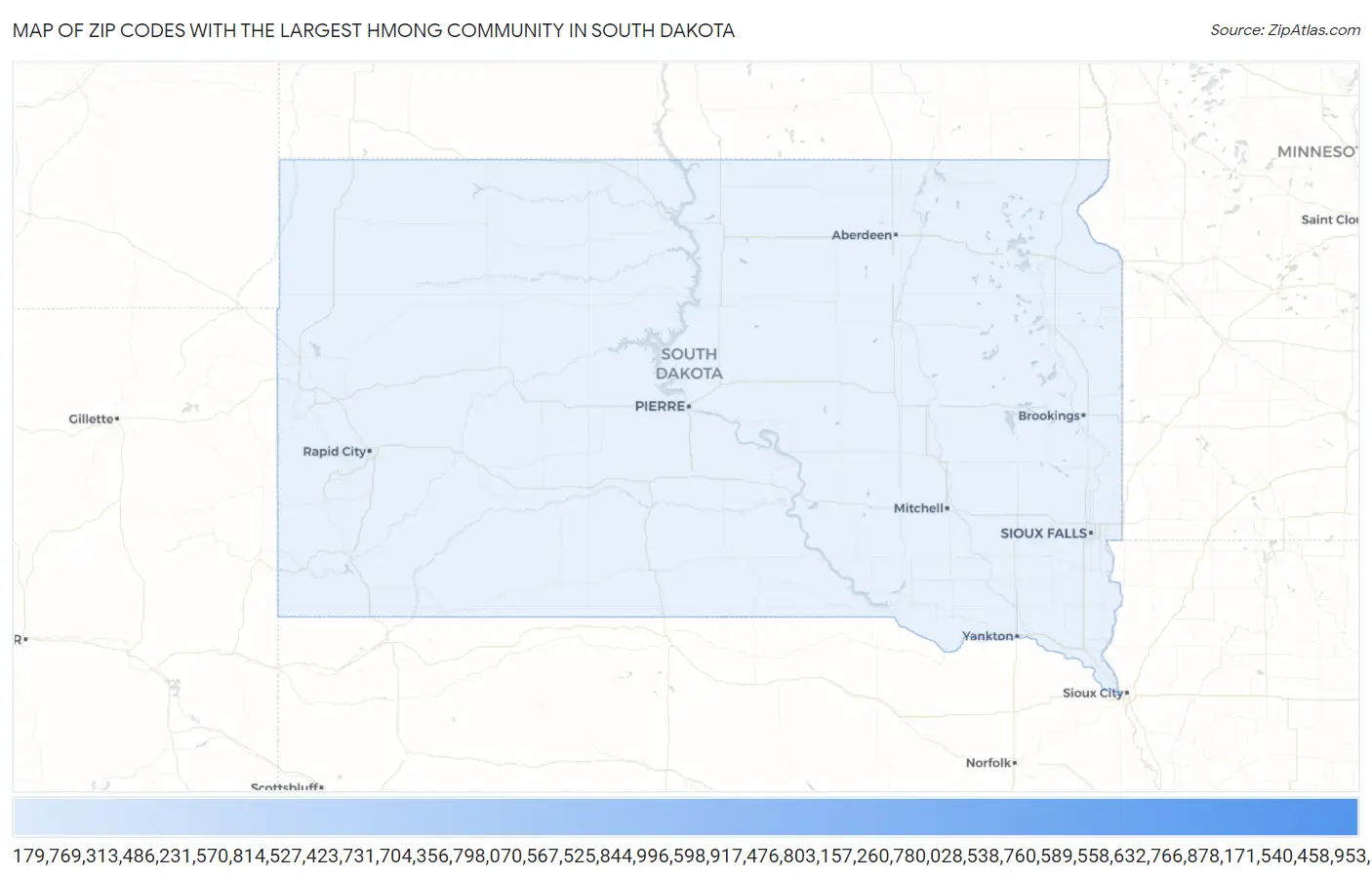 Zip Codes with the Largest Hmong Community in South Dakota Map