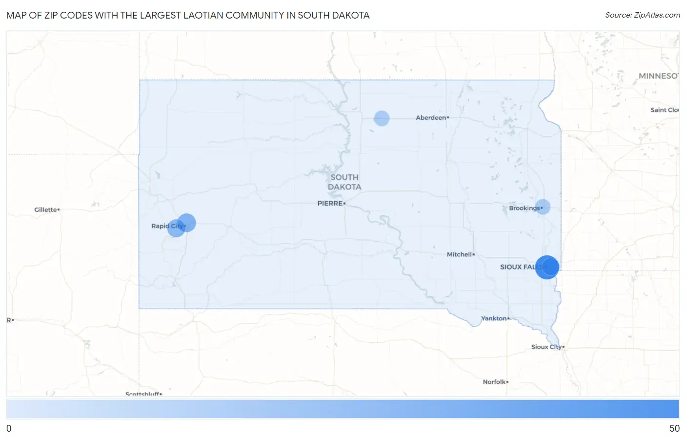 Zip Codes with the Largest Laotian Community in South Dakota Map