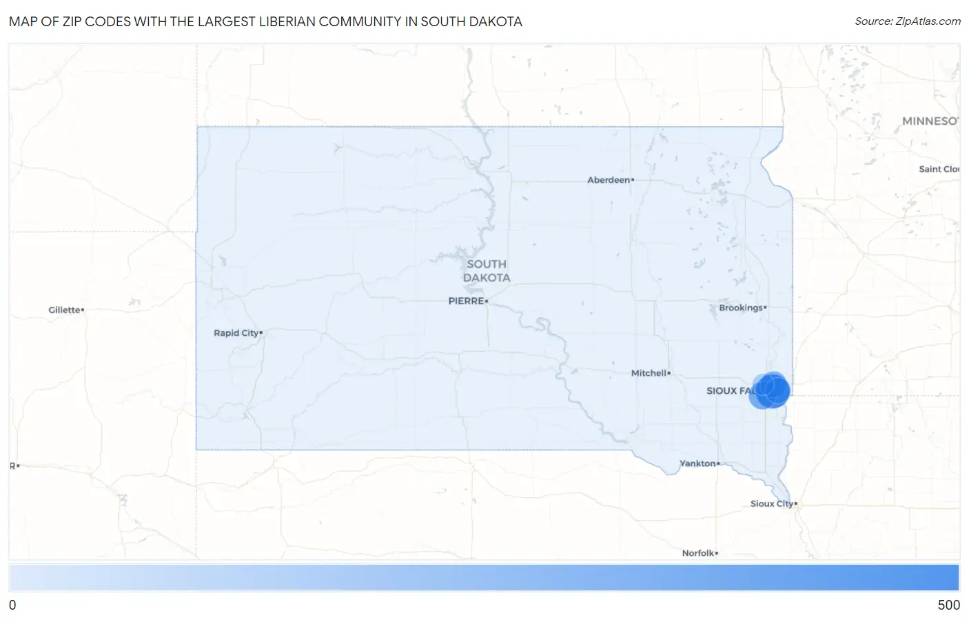 Zip Codes with the Largest Liberian Community in South Dakota Map