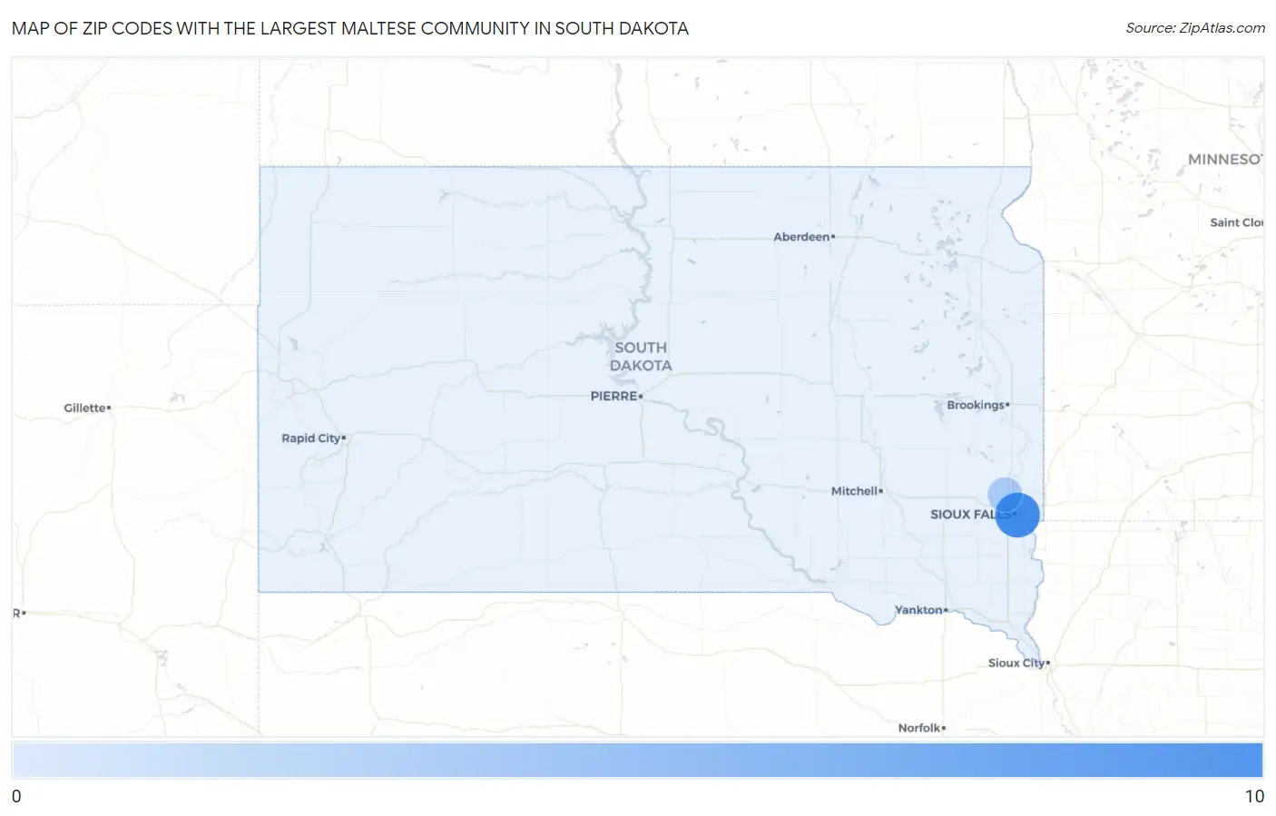 Zip Codes with the Largest Maltese Community in South Dakota Map