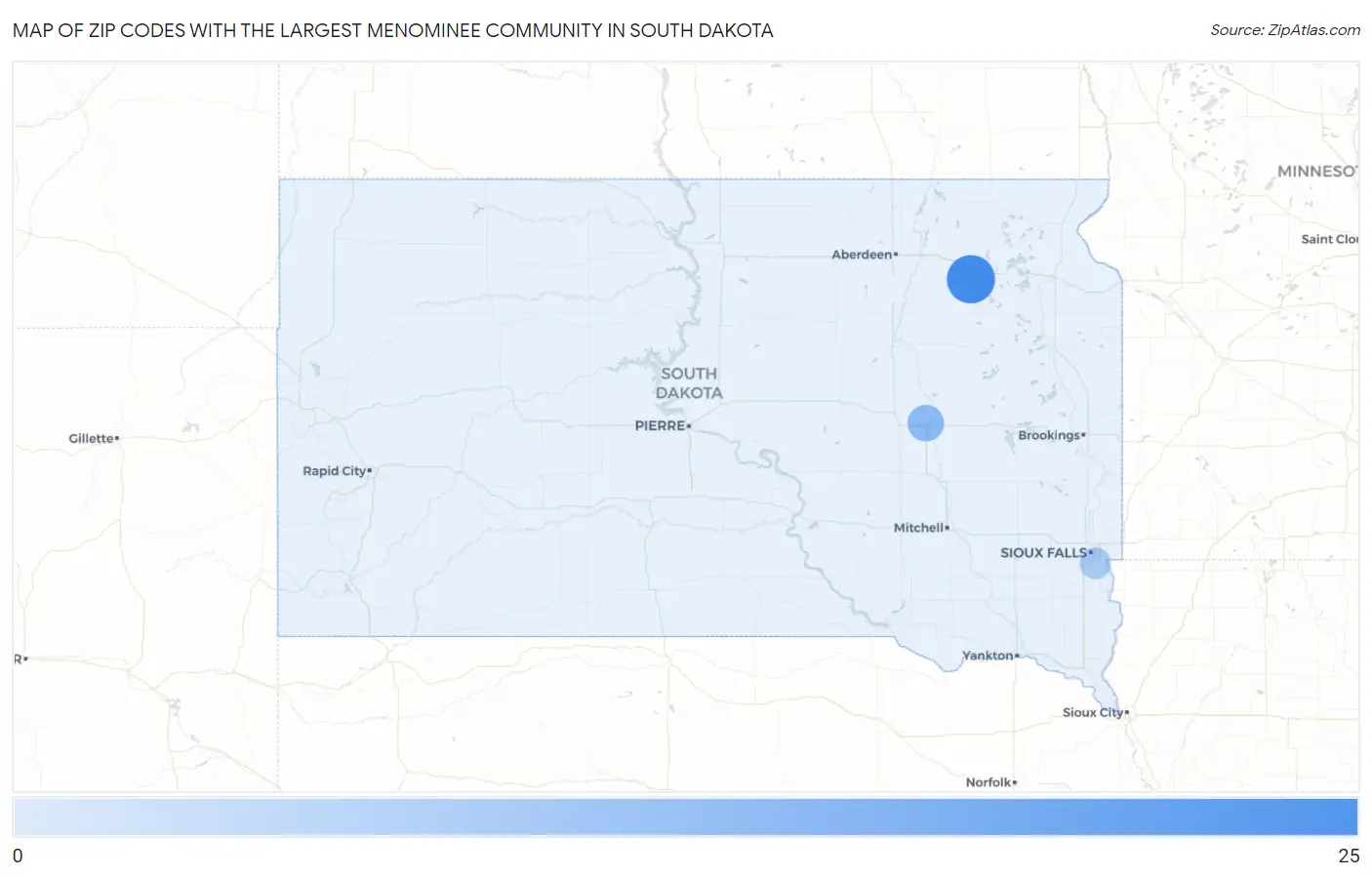Zip Codes with the Largest Menominee Community in South Dakota Map