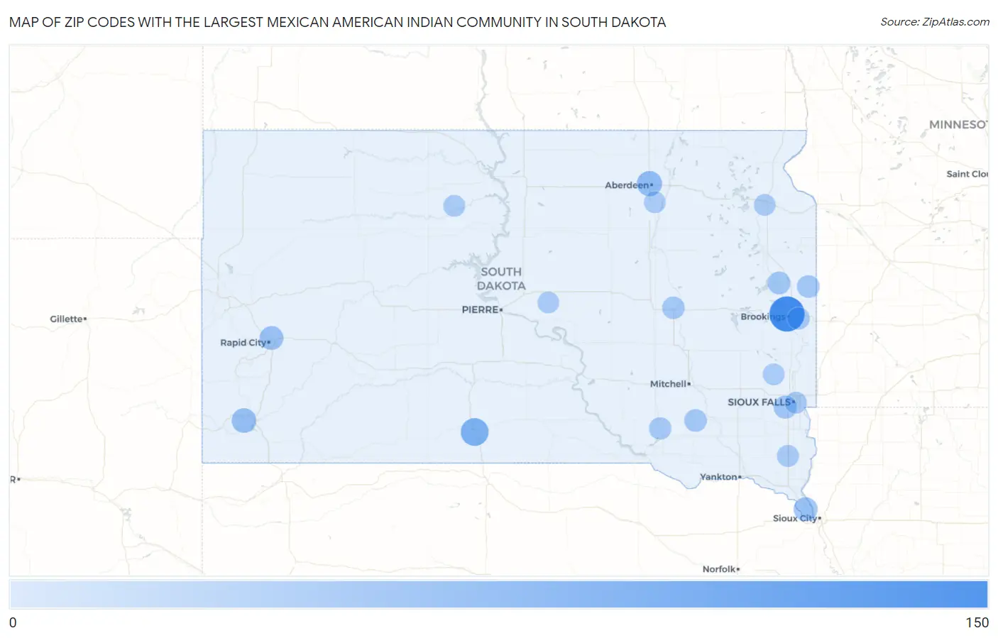 Zip Codes with the Largest Mexican American Indian Community in South Dakota Map