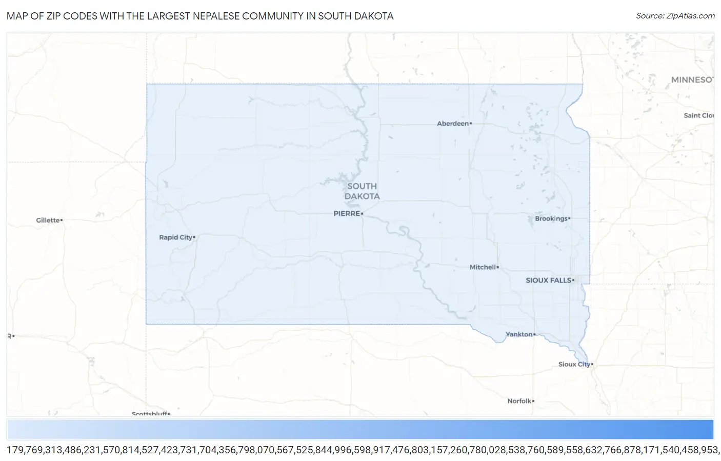 Zip Codes with the Largest Nepalese Community in South Dakota Map