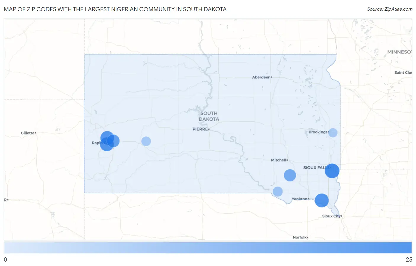 Zip Codes with the Largest Nigerian Community in South Dakota Map