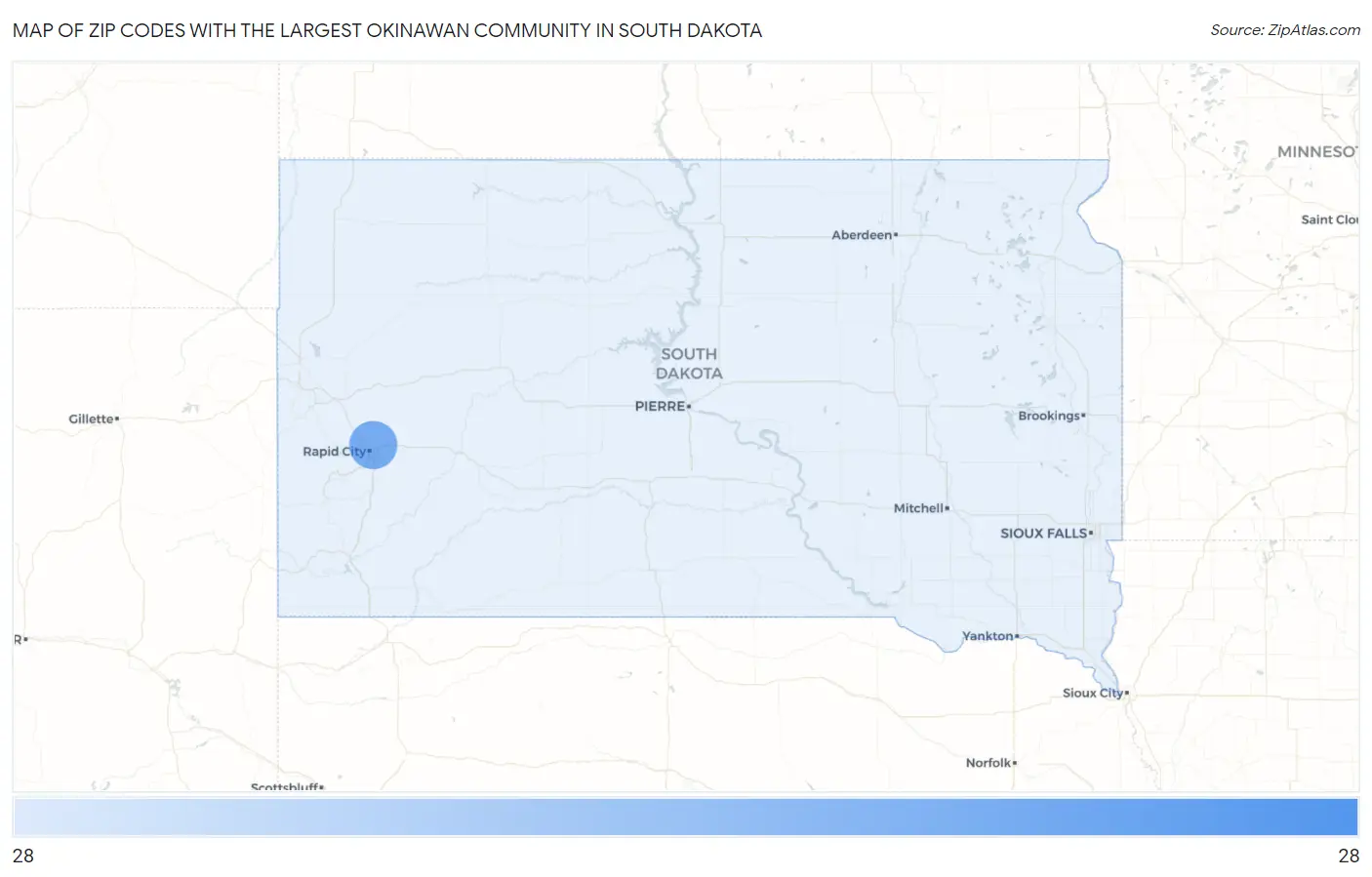 Zip Codes with the Largest Okinawan Community in South Dakota Map