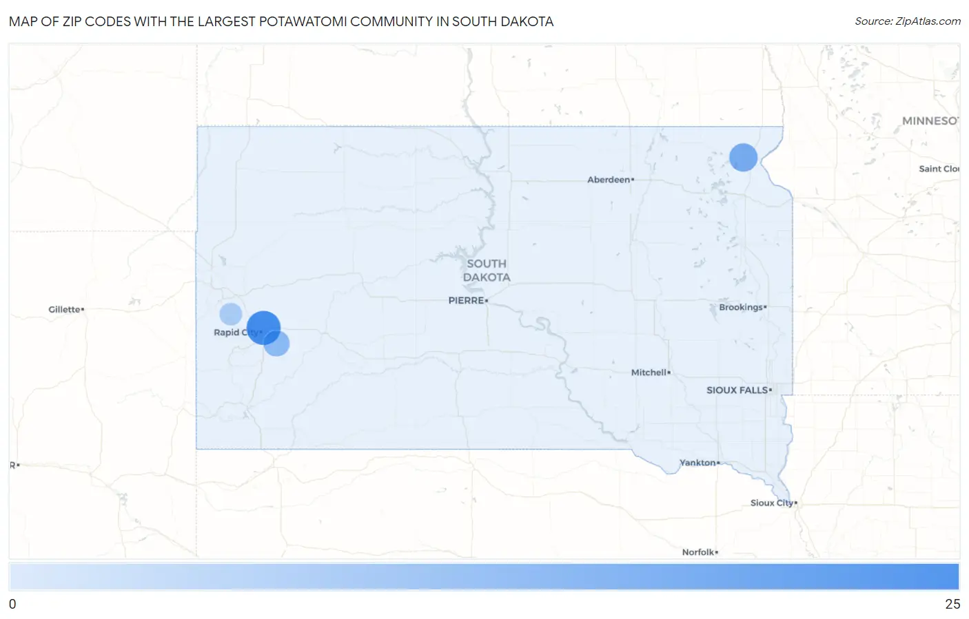 Zip Codes with the Largest Potawatomi Community in South Dakota Map