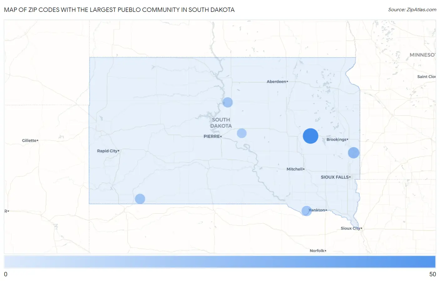Zip Codes with the Largest Pueblo Community in South Dakota Map