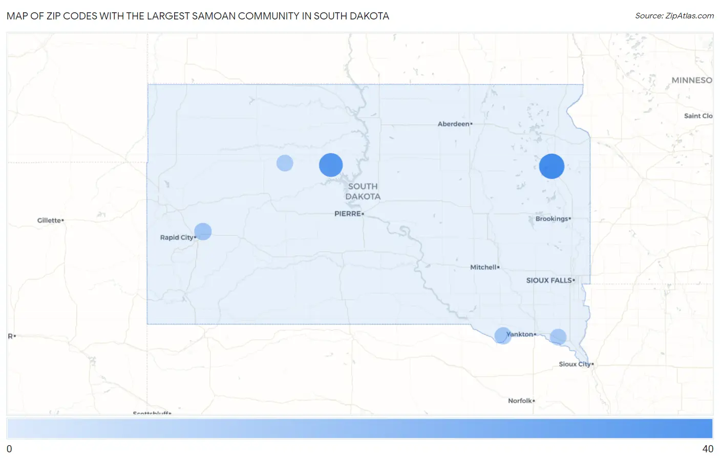 Zip Codes with the Largest Samoan Community in South Dakota Map