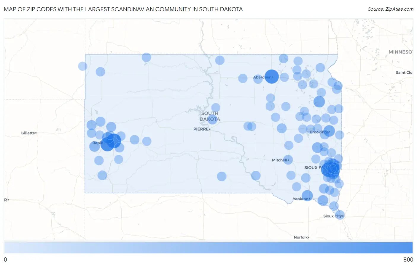 Zip Codes with the Largest Scandinavian Community in South Dakota Map