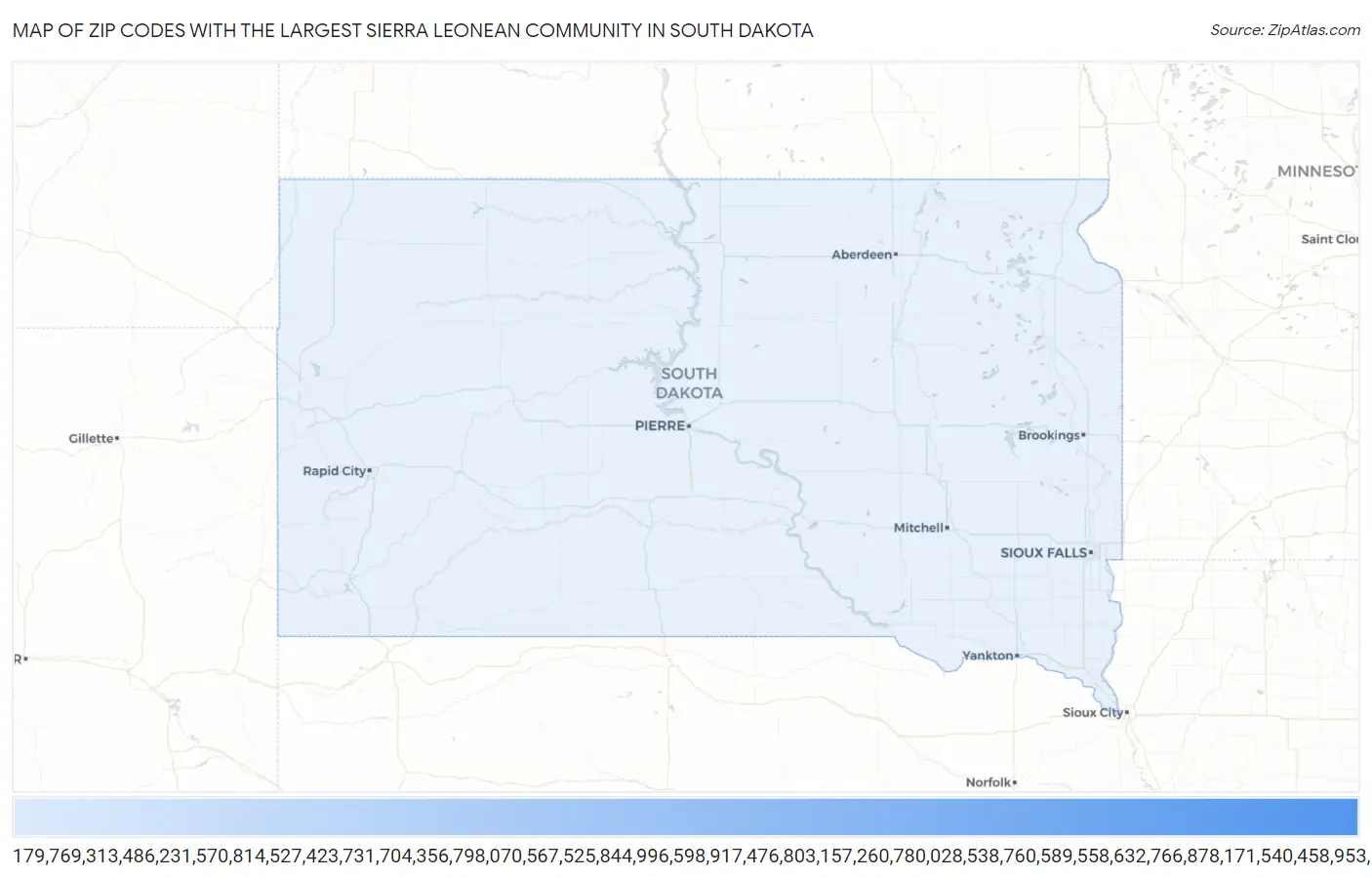 Zip Codes with the Largest Sierra Leonean Community in South Dakota Map