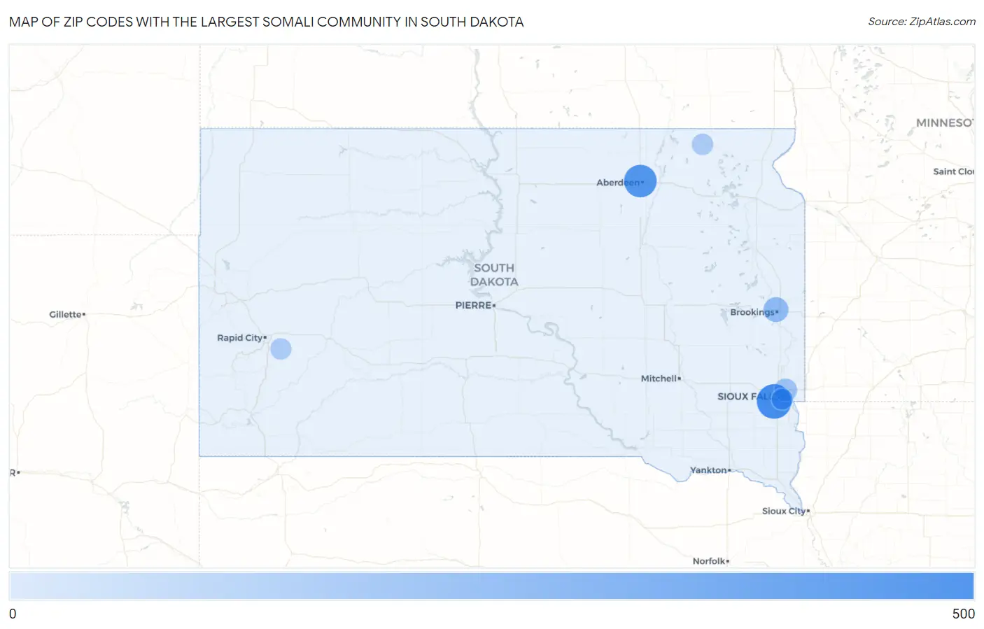 Zip Codes with the Largest Somali Community in South Dakota Map