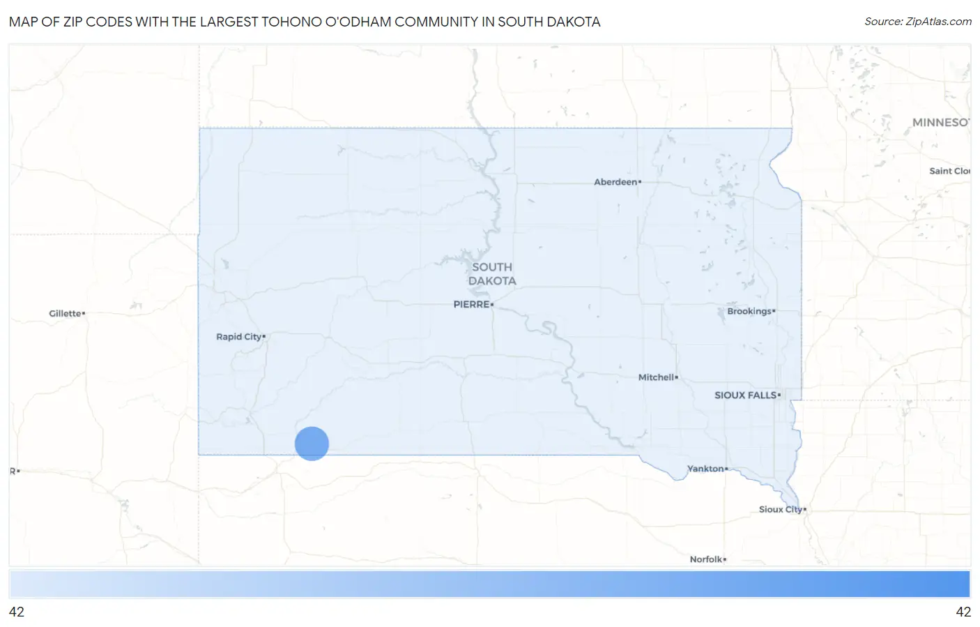 Zip Codes with the Largest Tohono O'Odham Community in South Dakota Map