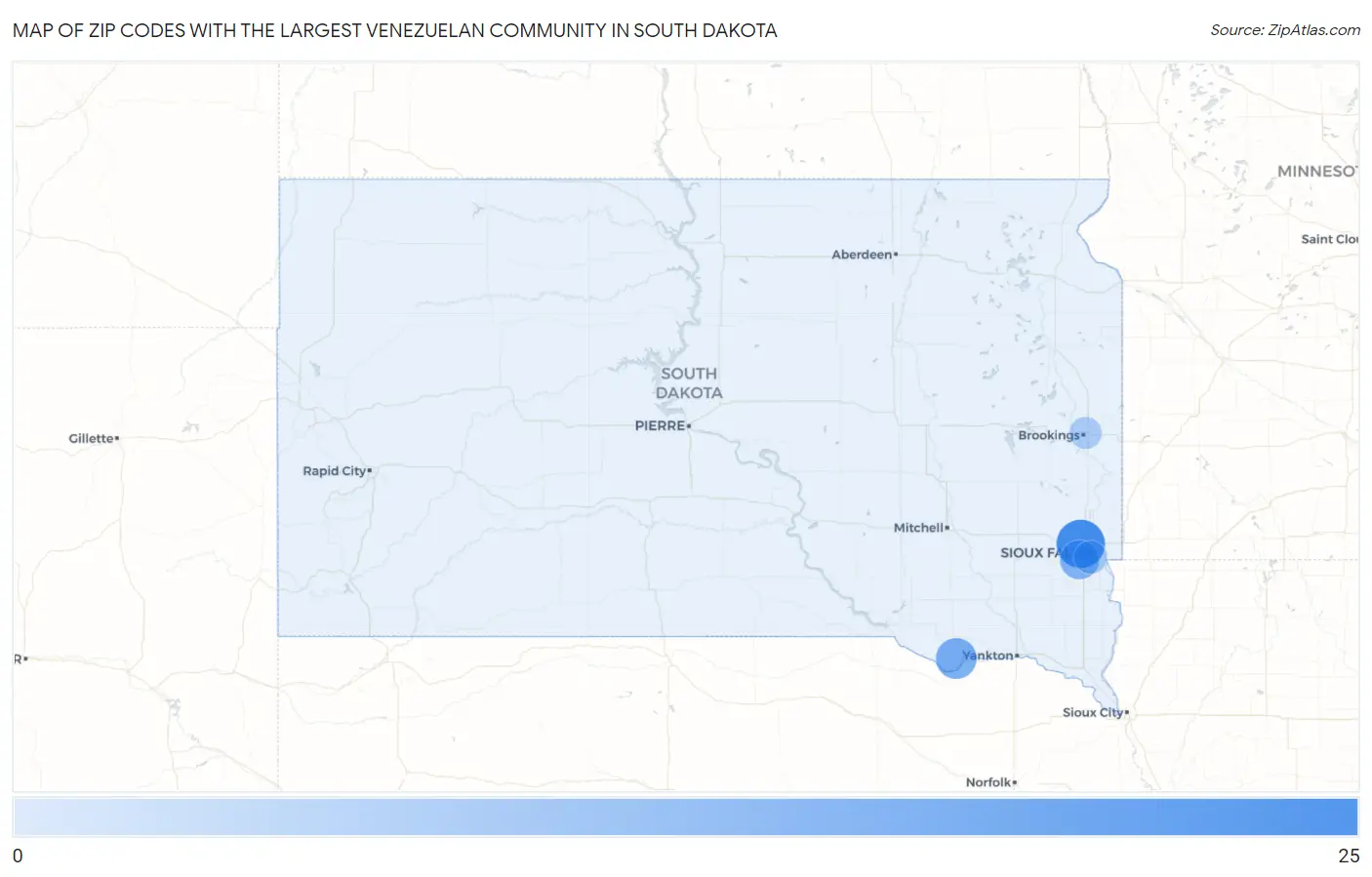Zip Codes with the Largest Venezuelan Community in South Dakota Map