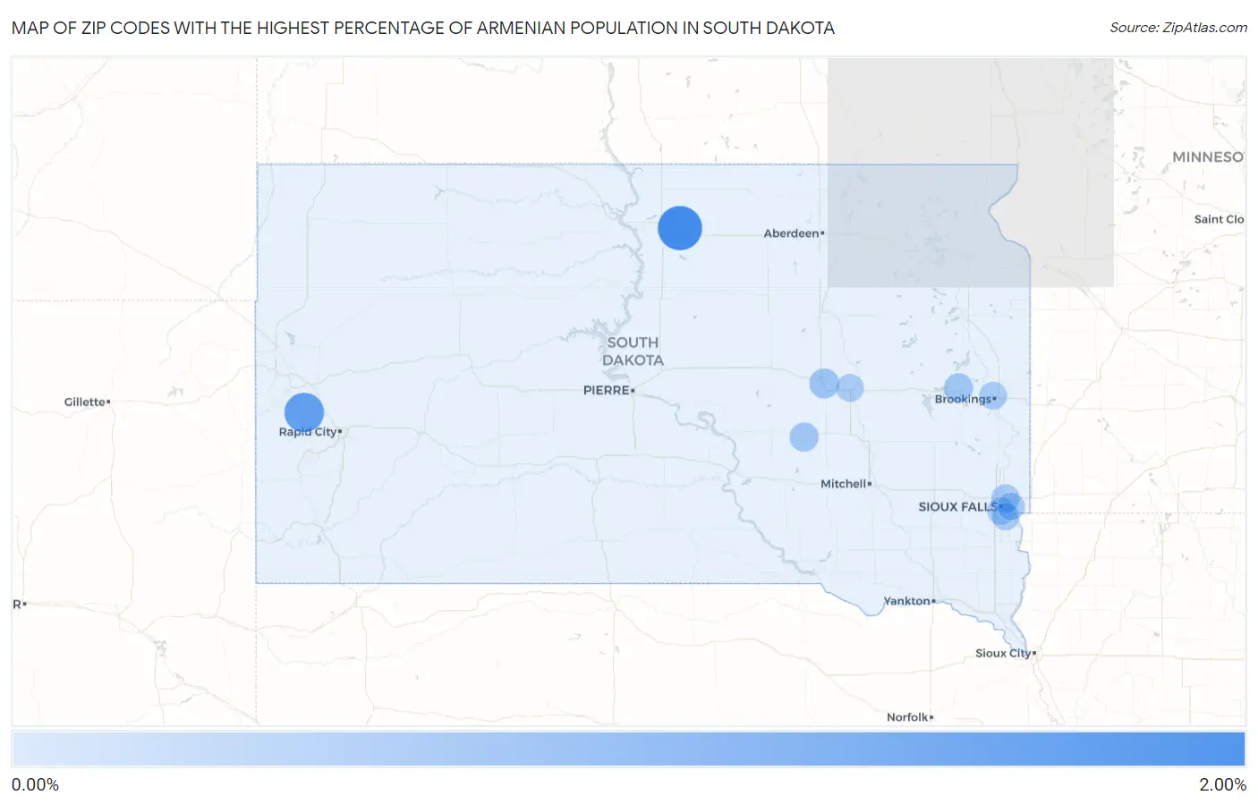 Zip Codes with the Highest Percentage of Armenian Population in South Dakota Map