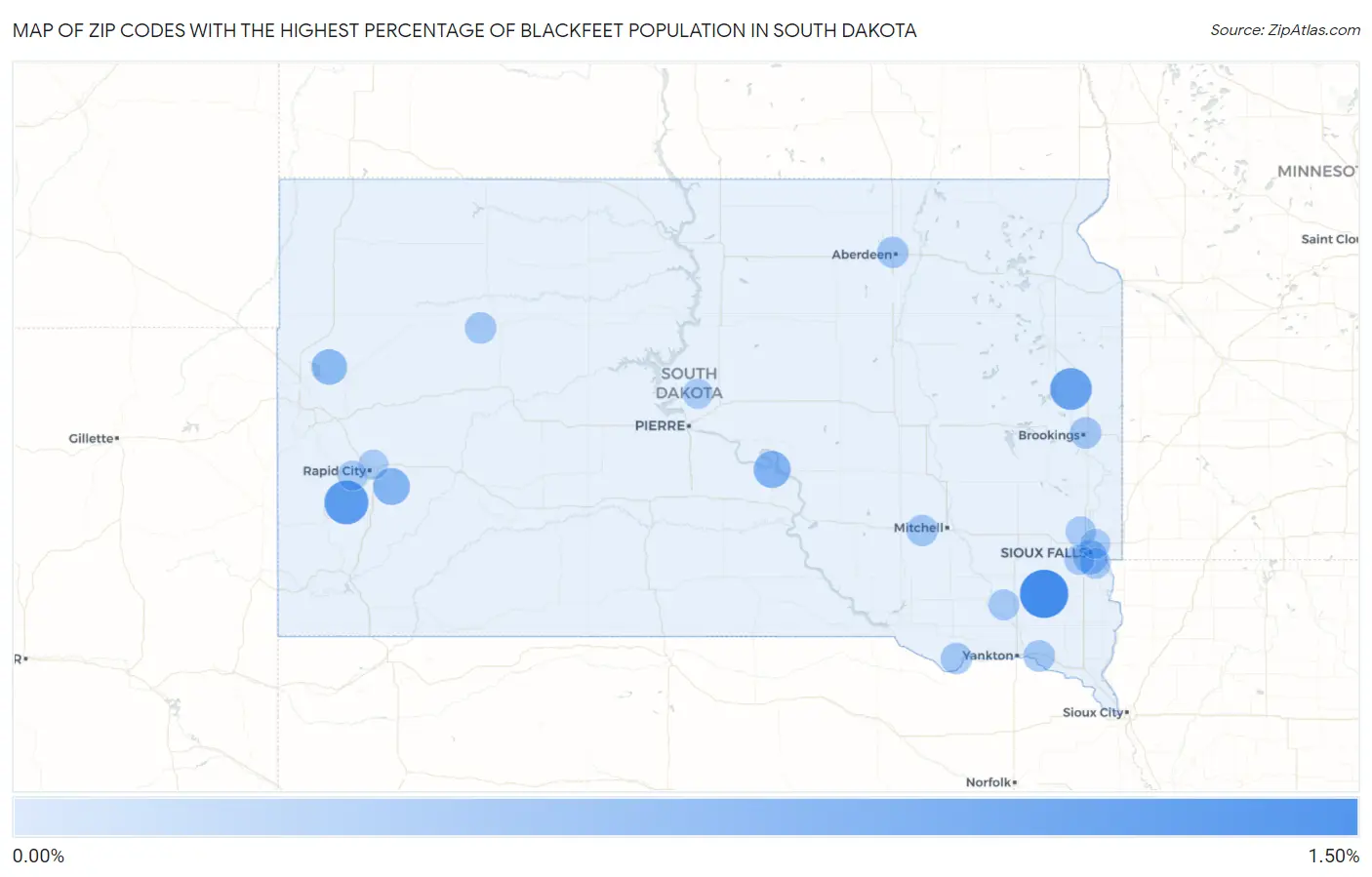Zip Codes with the Highest Percentage of Blackfeet Population in South Dakota Map