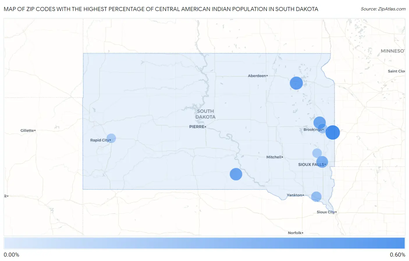 Zip Codes with the Highest Percentage of Central American Indian Population in South Dakota Map