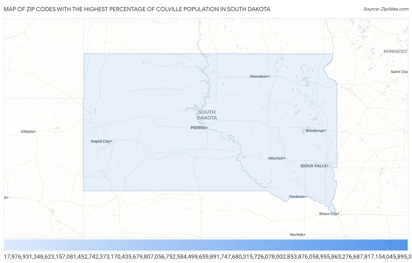 Zip Codes with the Highest Percentage of Colville Population in South Dakota Map