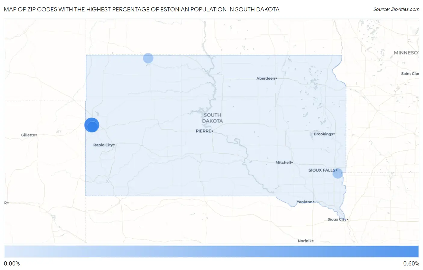 Zip Codes with the Highest Percentage of Estonian Population in South Dakota Map