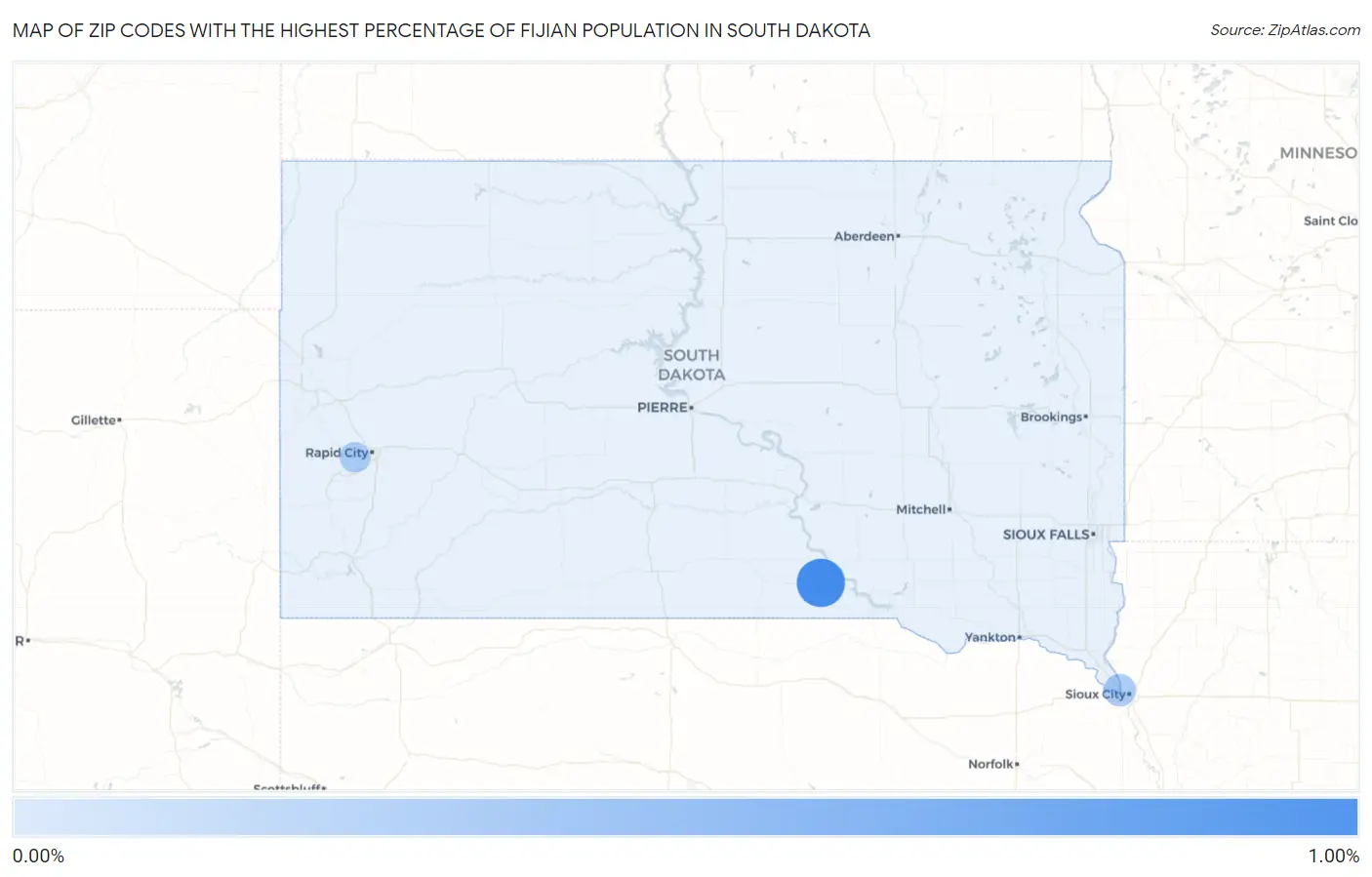 Zip Codes with the Highest Percentage of Fijian Population in South Dakota Map
