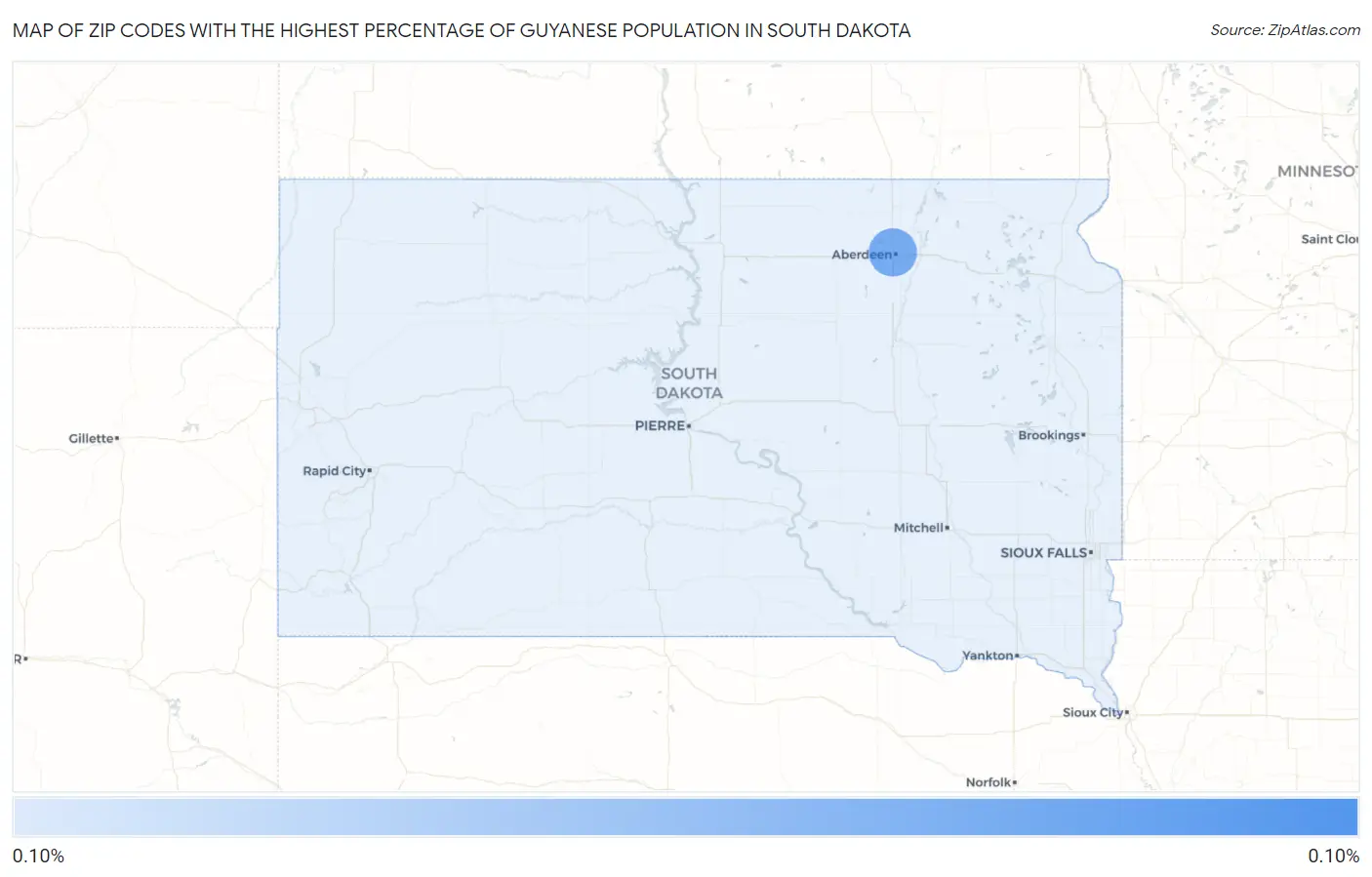 Zip Codes with the Highest Percentage of Guyanese Population in South Dakota Map