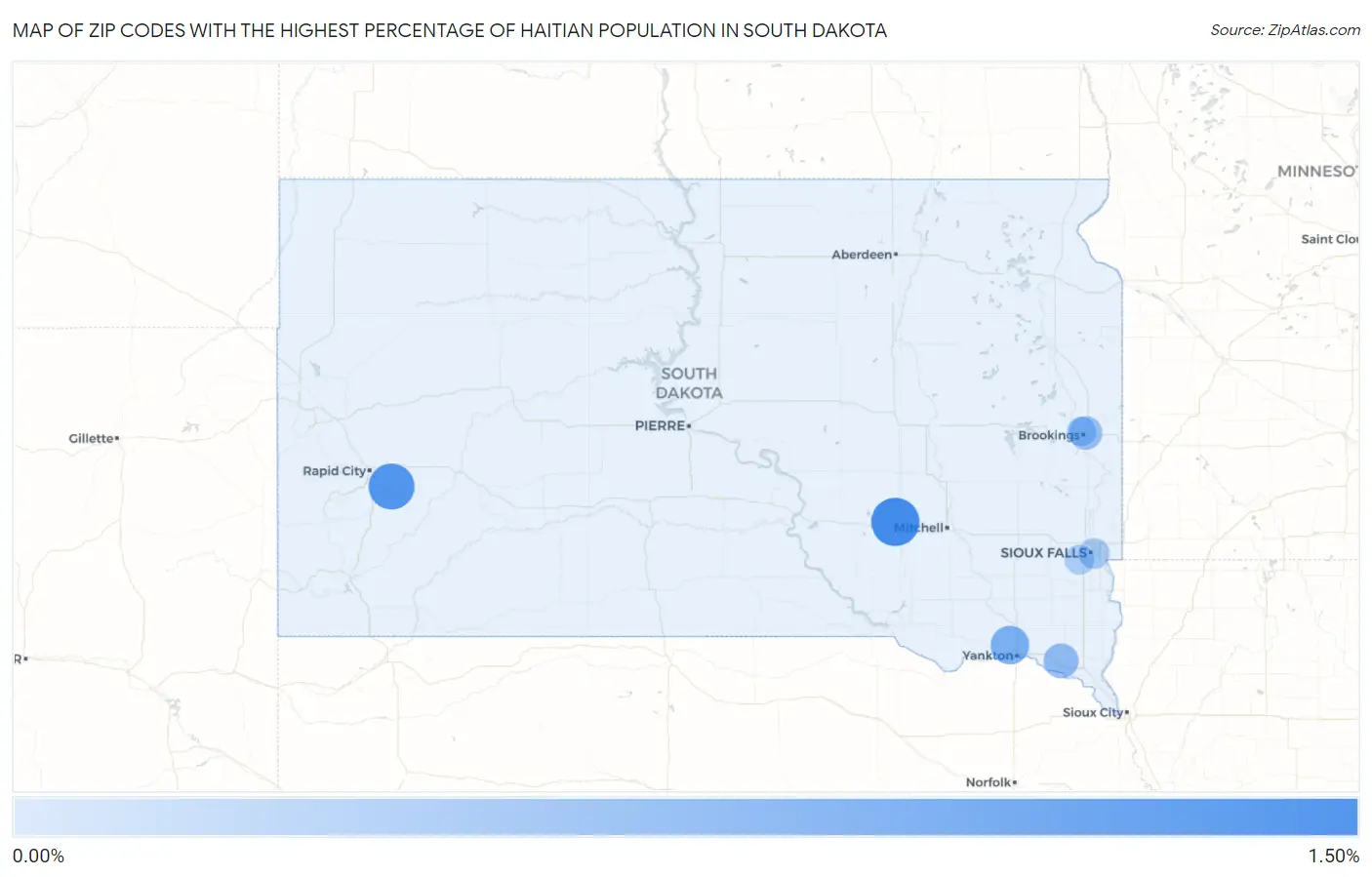Zip Codes with the Highest Percentage of Haitian Population in South Dakota Map