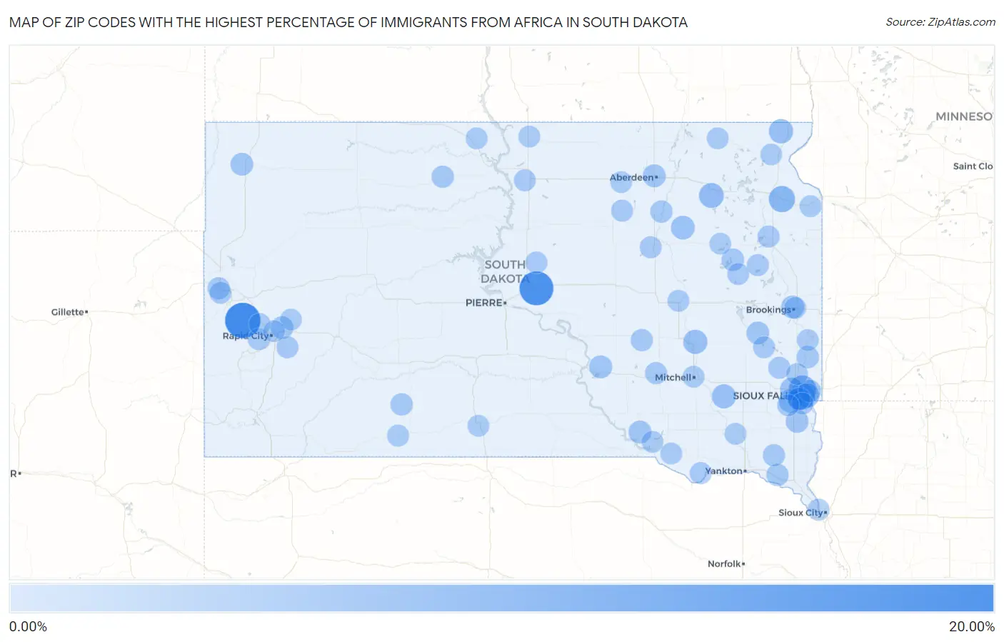 Zip Codes with the Highest Percentage of Immigrants from Africa in South Dakota Map