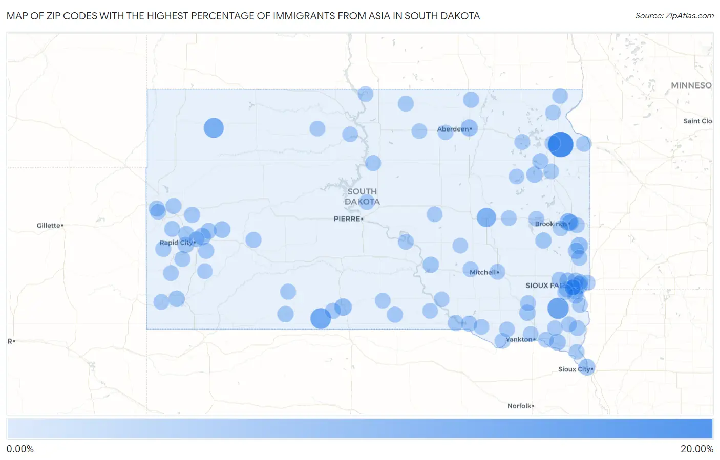 Zip Codes with the Highest Percentage of Immigrants from Asia in South Dakota Map