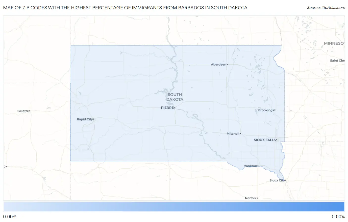 Zip Codes with the Highest Percentage of Immigrants from Barbados in South Dakota Map