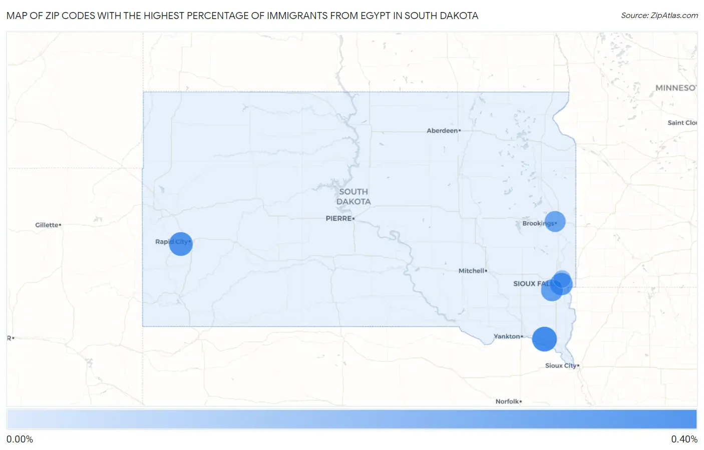 Zip Codes with the Highest Percentage of Immigrants from Egypt in South Dakota Map