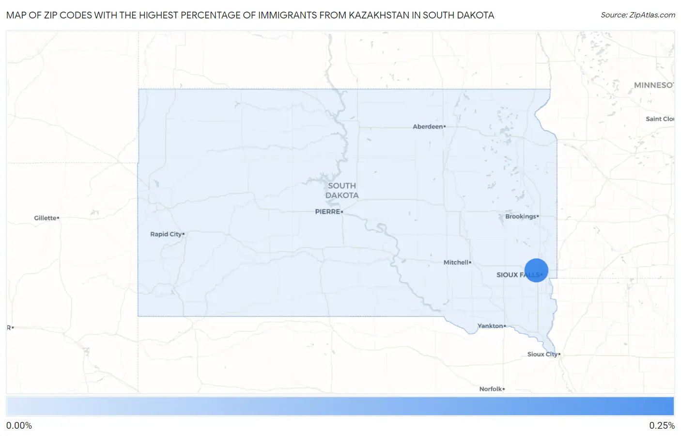 Zip Codes with the Highest Percentage of Immigrants from Kazakhstan in South Dakota Map