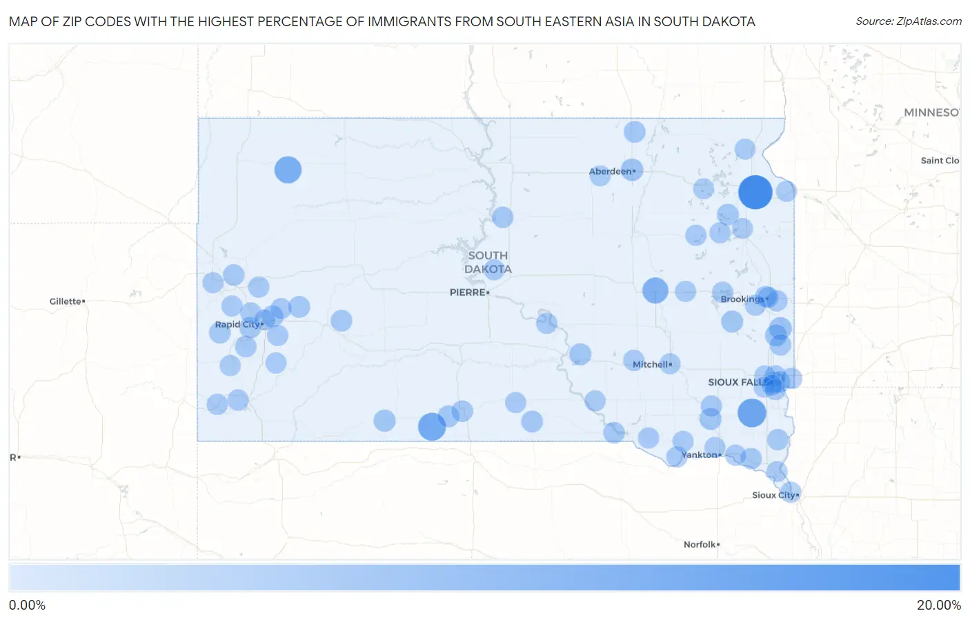 Zip Codes with the Highest Percentage of Immigrants from South Eastern Asia in South Dakota Map