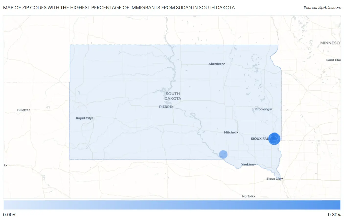 Zip Codes with the Highest Percentage of Immigrants from Sudan in South Dakota Map