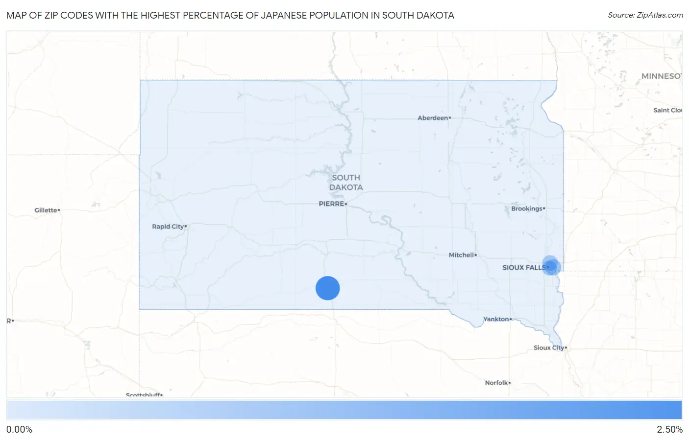 Zip Codes with the Highest Percentage of Japanese Population in South Dakota Map