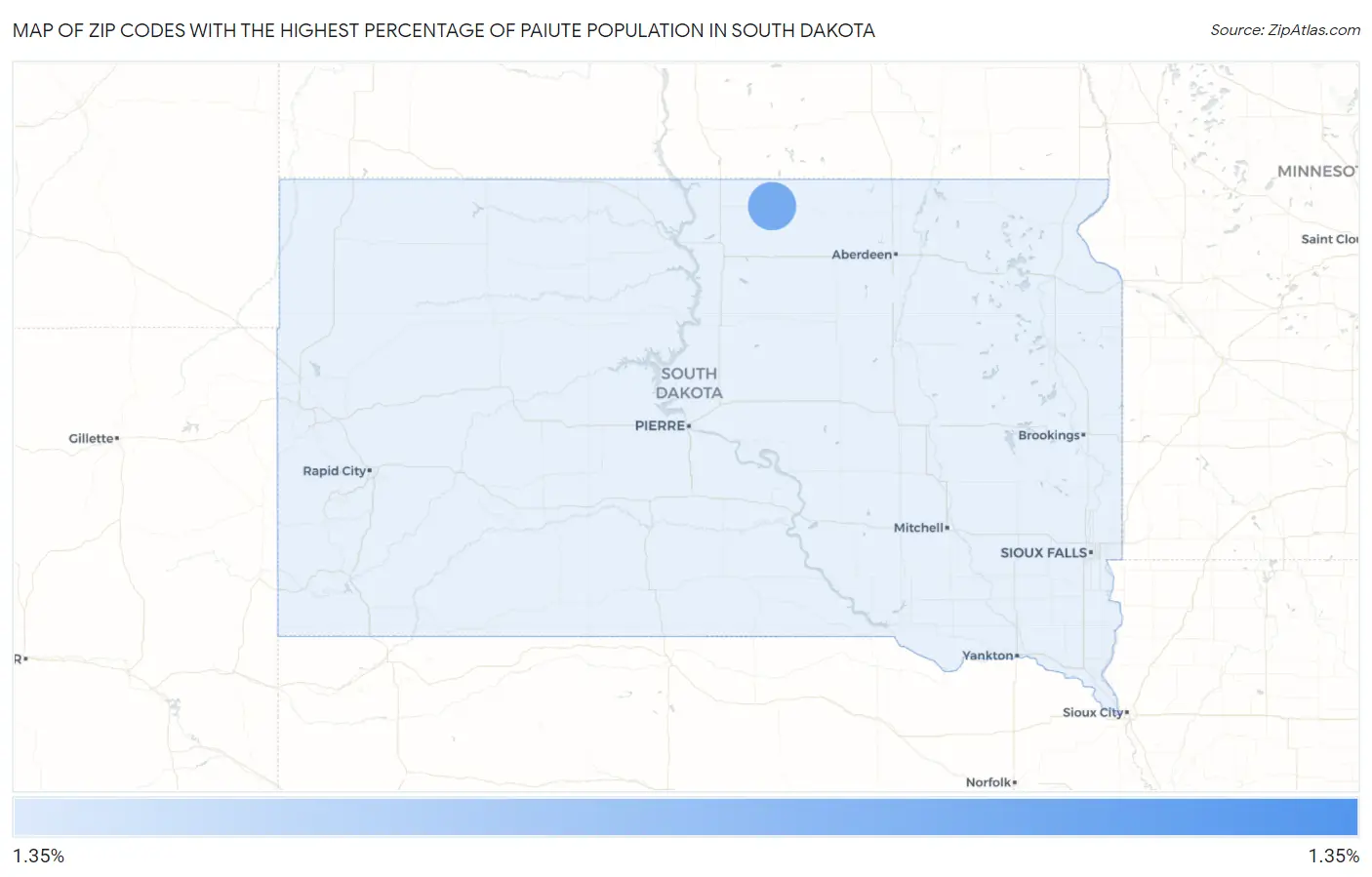 Zip Codes with the Highest Percentage of Paiute Population in South Dakota Map