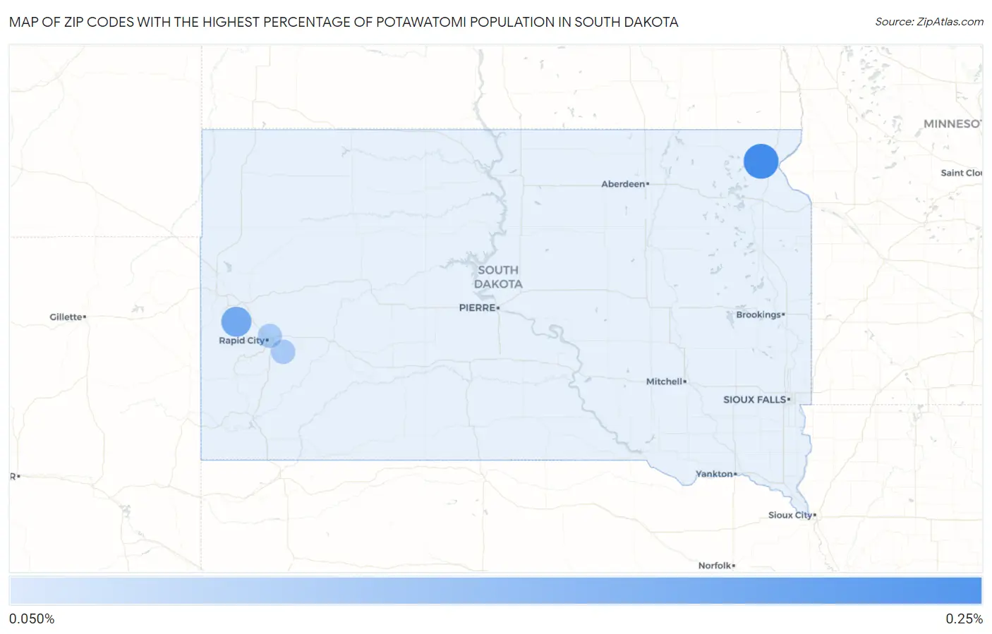 Zip Codes with the Highest Percentage of Potawatomi Population in South Dakota Map