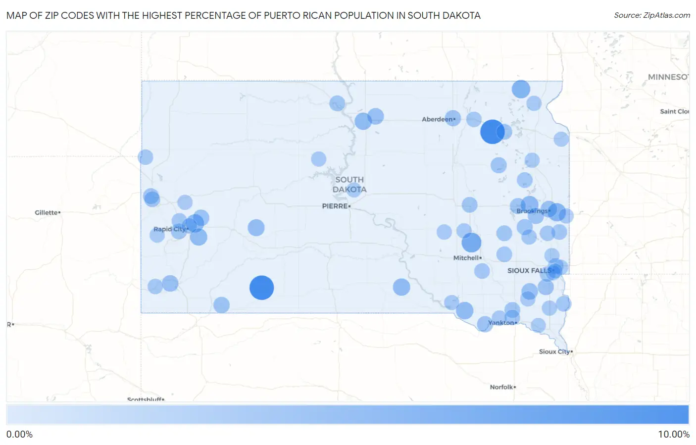 Zip Codes with the Highest Percentage of Puerto Rican Population in South Dakota Map