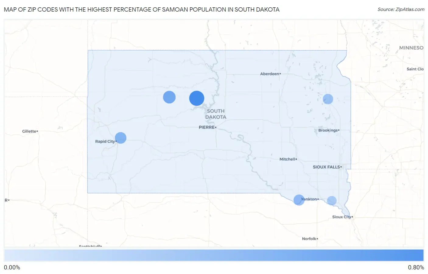 Zip Codes with the Highest Percentage of Samoan Population in South Dakota Map