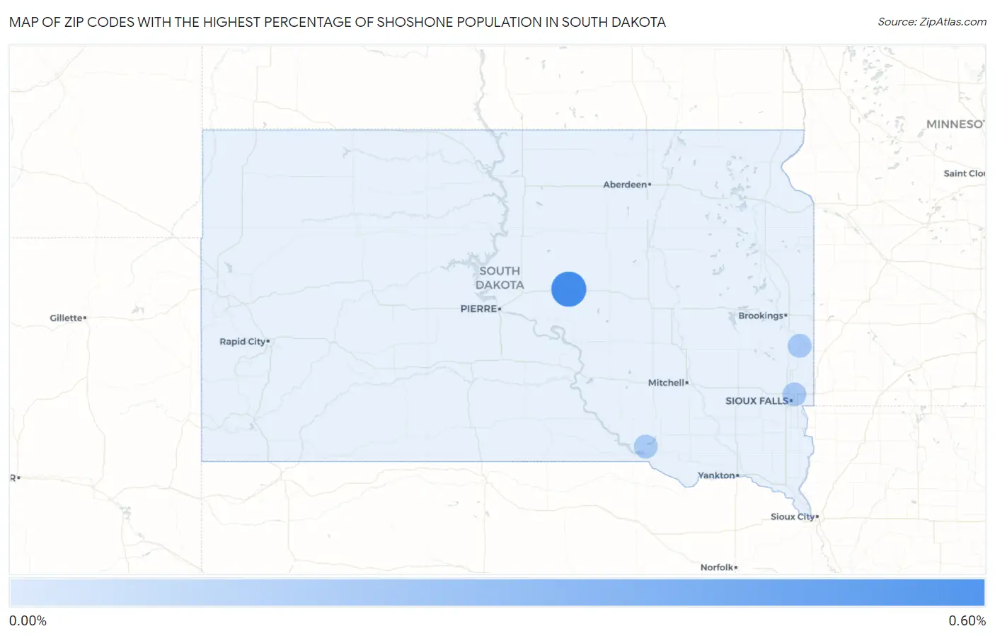 Zip Codes with the Highest Percentage of Shoshone Population in South Dakota Map