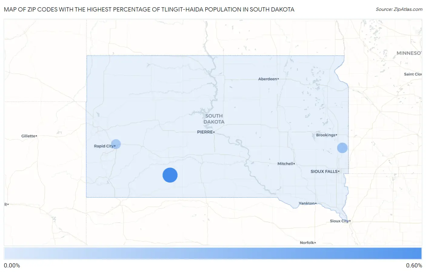 Zip Codes with the Highest Percentage of Tlingit-Haida Population in South Dakota Map