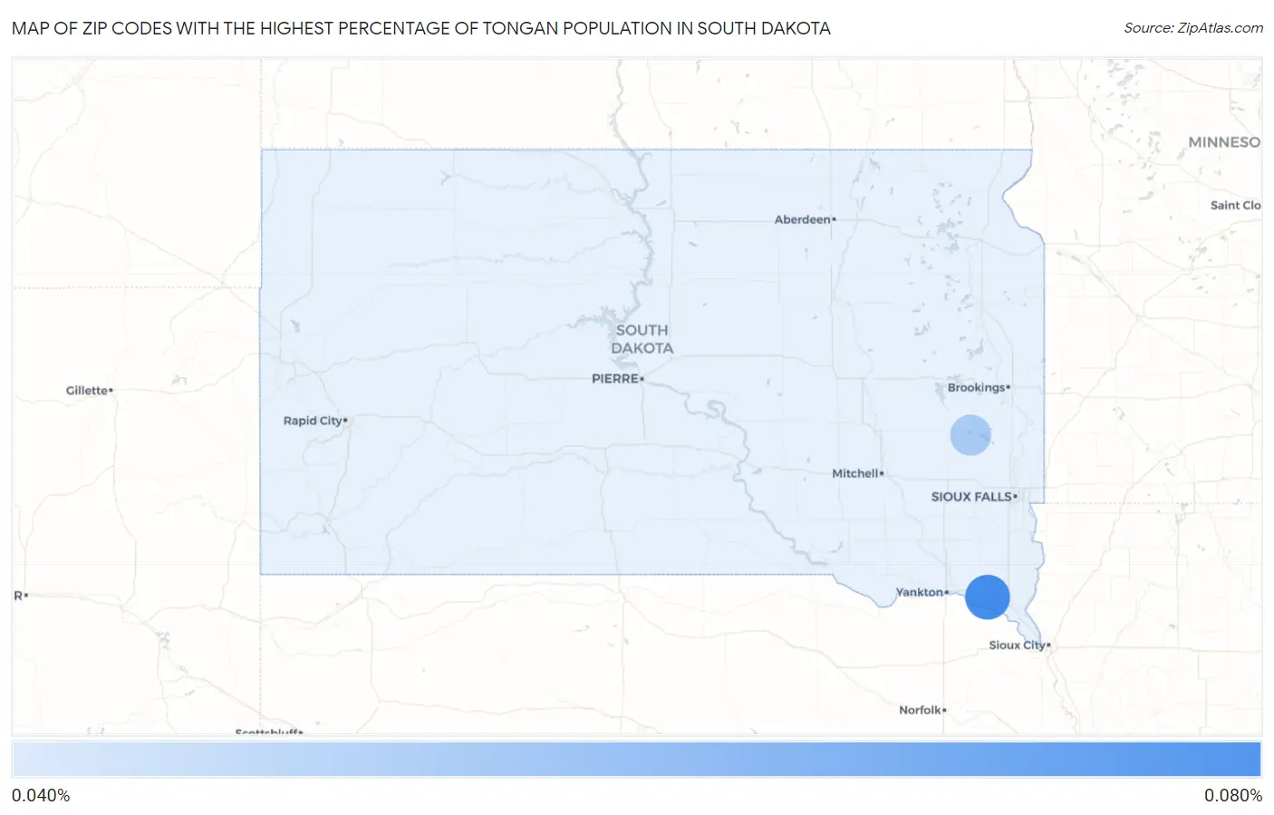 Zip Codes with the Highest Percentage of Tongan Population in South Dakota Map