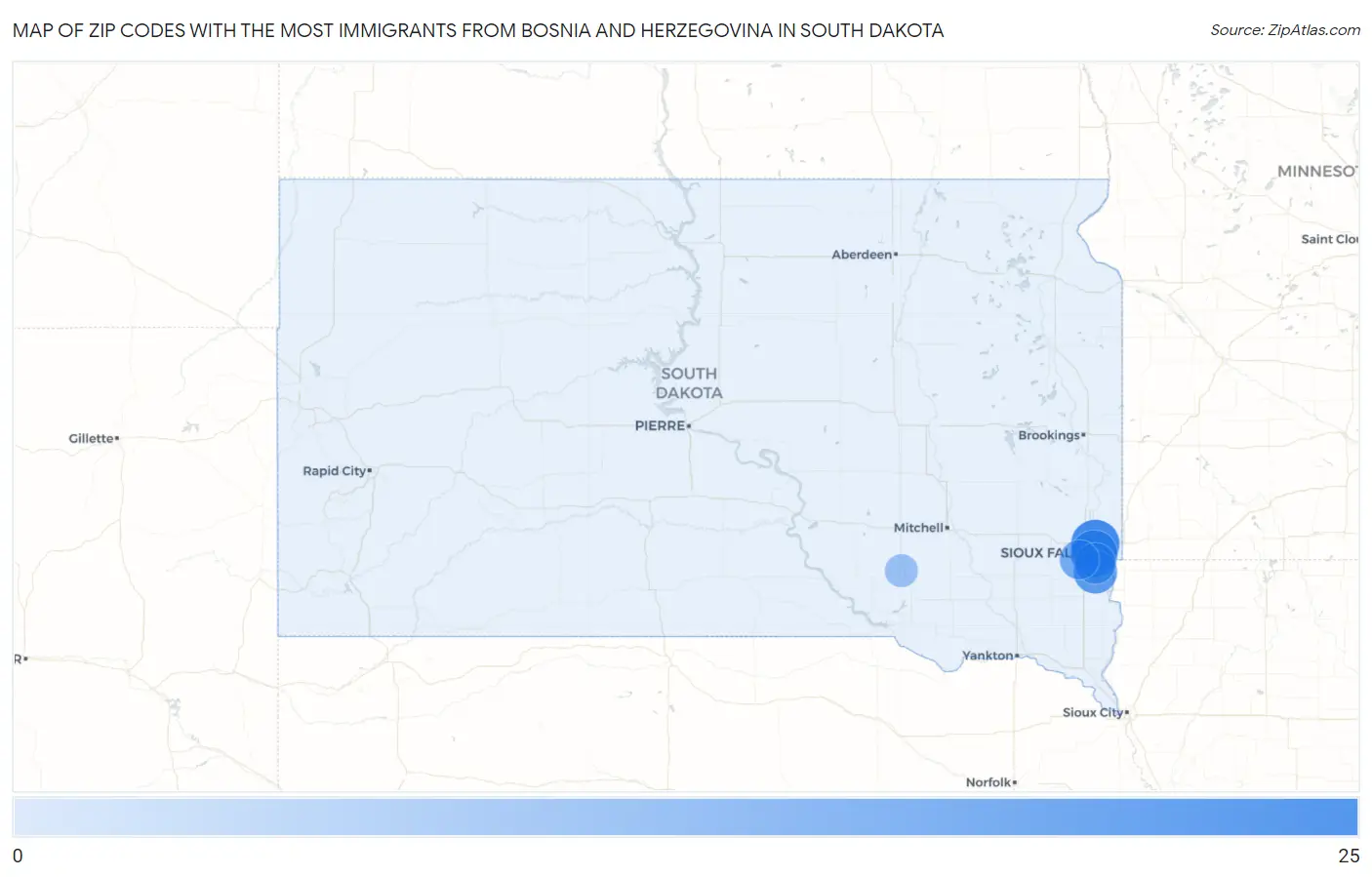 Zip Codes with the Most Immigrants from Bosnia and Herzegovina in South Dakota Map